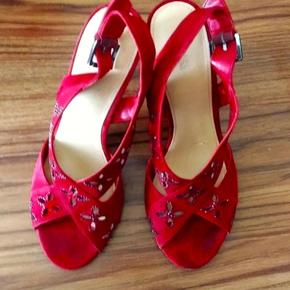 Mk Red velvet High heel strap cross